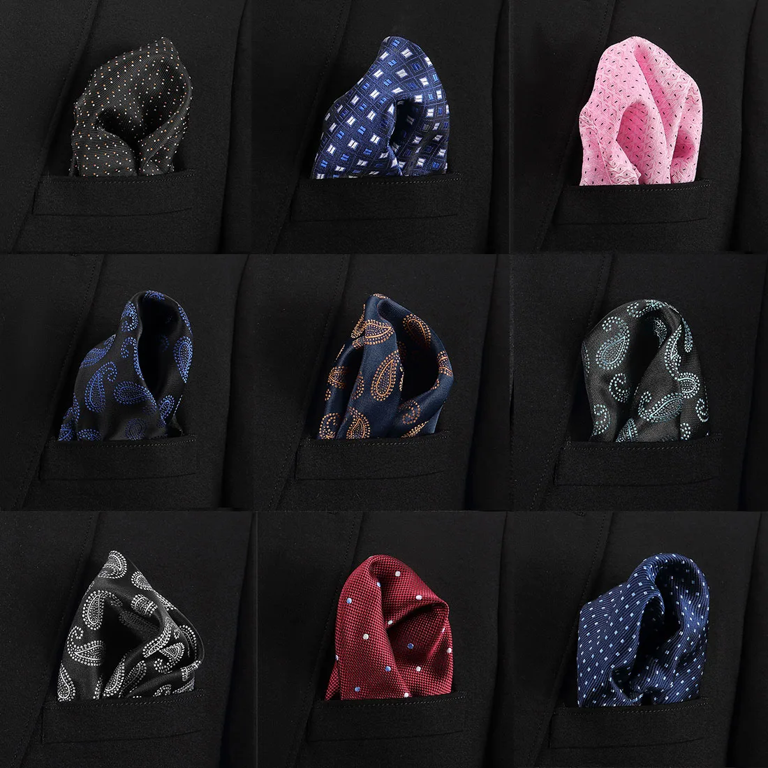 

Fashion 100% Silk Hankerchief Scarves Vintage Hankies Men's Pocket Square Handkerchiefs Striped Solid Snot Rag 22*22 cm