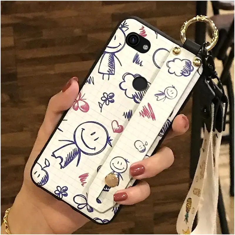 Ударопрочный чехол для телефона с ремешком на запястье Google Pixel 3A XL мультяшный