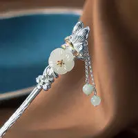 

Natural Hetian White Magnolia Flower Aristocratic Pendant Retro Hairpin Chinese Culture Handmade Charm Women Silver Jewelry