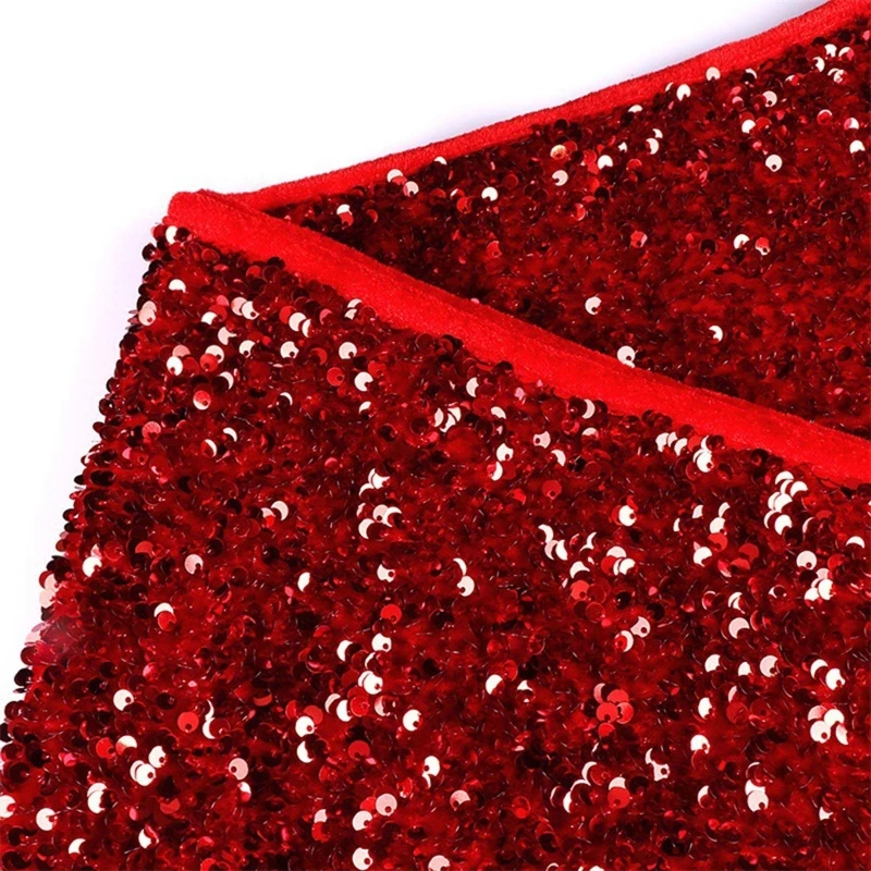 

30 Inch Red Base Sequin Christmas Tree Collar Around Xmas Tree Skirt Ring Plastics Sheets with Collar Home Party Decoration