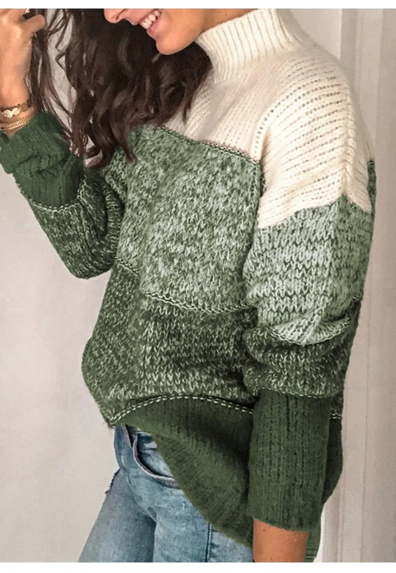 Color-block Colorful Striped Sweater Women Casual Sweaters Autumn Winter Turtleneck Knitwear Loose Pullovers Jumper Pull Femme | Женская