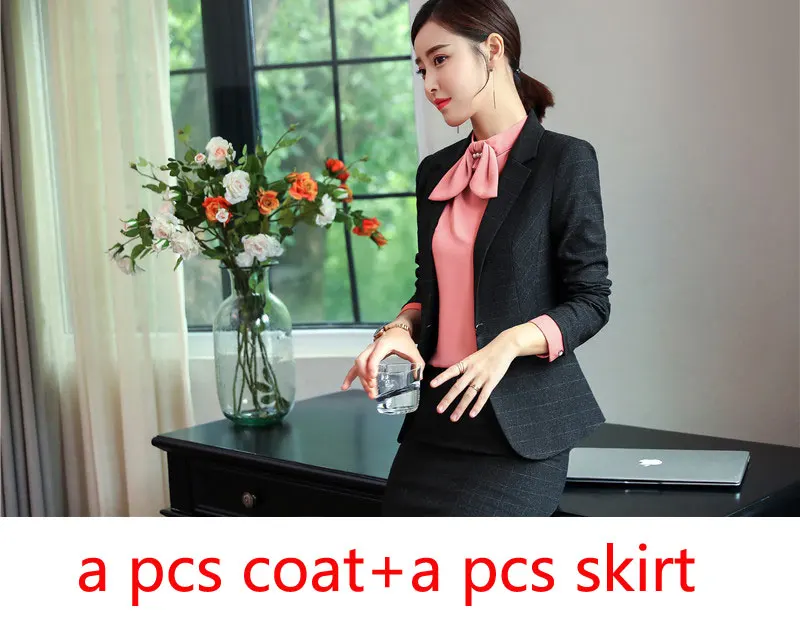 black coat and skirt IZICFLY, женские брюки, костюмы с блейзером, куртка, элегантный, тонкий, Деловой, ансамбль, Femme, 2 шт., Pantalon Veste, задний, офисная одежда - Цвет: black coat and skirt