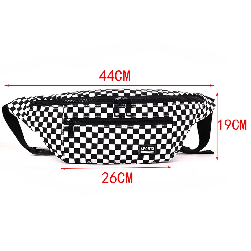 Поясная Сумка женская вместительная в черно-белую клетку дорожные нагрудные