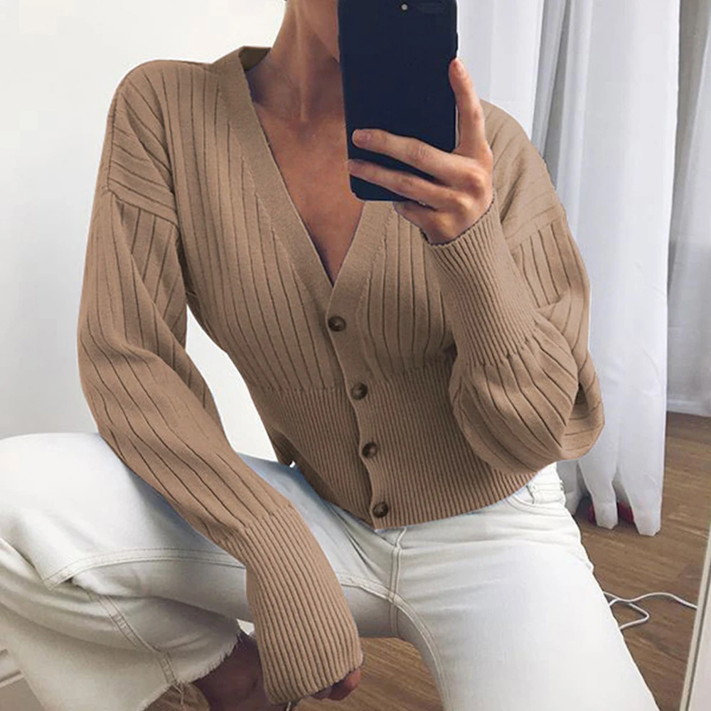 Женский свободный свитер пальто розовый вязаный пикантный зимний с V-образным