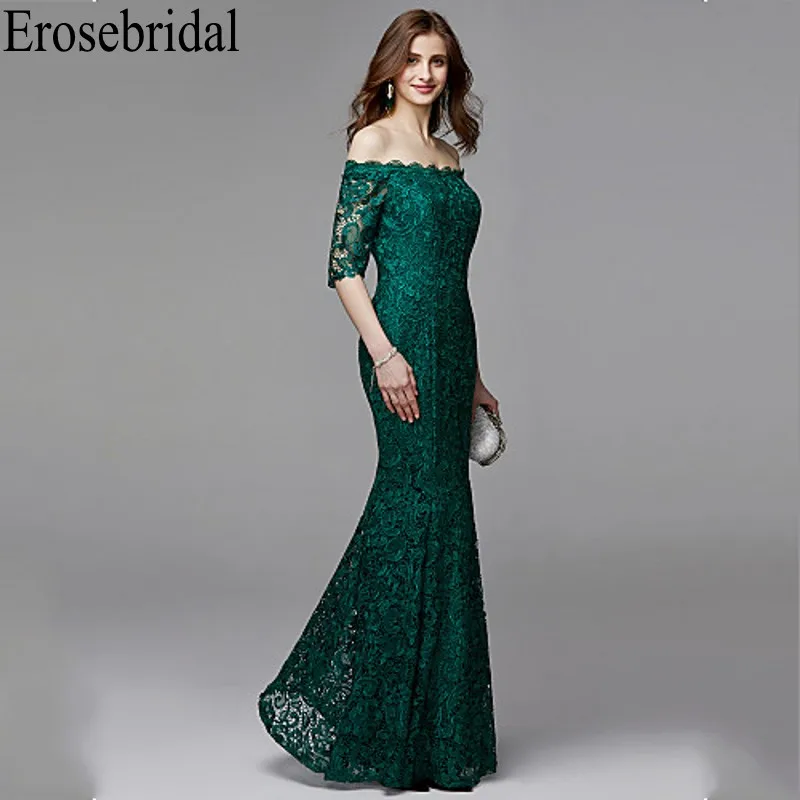 Erosebridal Длинные вечерние платья с коротким рукавом, вечернее платье для женщин, Элегантное Длинное Вечернее Платье с вырезом лодочкой, изумрудно-зеленое платье