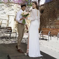 2 in1 chiffon wedding dress long sleeve v neck side split bridal dress white dress elegant marriage dress vestidos de novia
