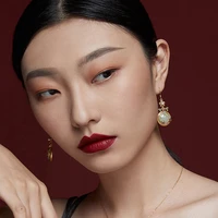 silver color oval flower pattern stone pendant earrings for women oriental classic design jewelry