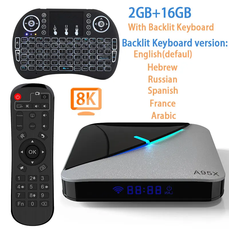 16G with keyboard A95X воздуха RGB светильник Android 9,0 ТВ коробка 8K 4K Youtube Amlogic S905X3 Netflix, Wi-Fi, 2 ГБ, 4 Гб оперативной памяти, 16 Гб встроенной памяти, 32 ГБ, 64 ГБ, set top tv BOX - Цвет: 16G with keyboard