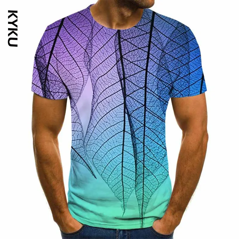 

KYKU New T-shirt fashion 3D t-shirt men's loose street T-shirt men's shirt Leaves printed tshirt camisa