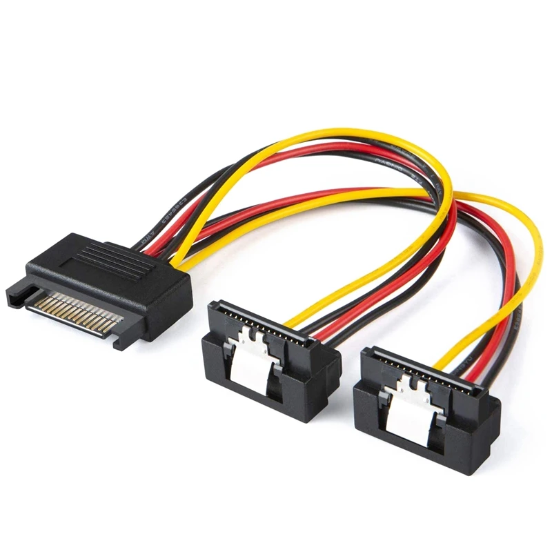 

10 шт. SATA кабель питания, 6-дюймовый SATA 15-контактный штекер на 2XSATA 15-контактный вниз угловой гнездовой кабель питания