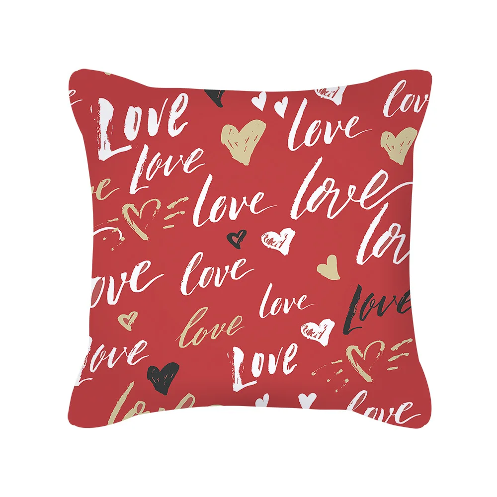 

Red Watercolor Valentine's Day Pillowcase Holiday Letter Inner Decoration Square Pillow Cushion Home Soft Decoration Wholesale