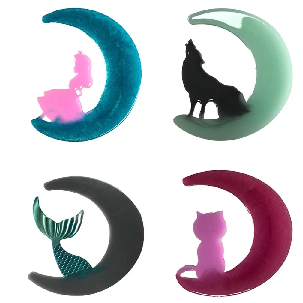 

Эпоксидная форма силиконовая форма для ручной работы Girl On The Лунная рыба Tail Wolf Cat Mirror, эпоксидная силиконовая Мягкая форма для глины, помадки