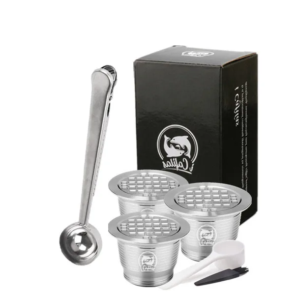 3 capsule 1 spoon ICafilas Nespresso многоразовая капсула многоразовый фильтр для кофе капельница Сталь Nespresso Cafeteira Capsulas De Cafe Recargables - Цвет: 3 capsule 1 spoon