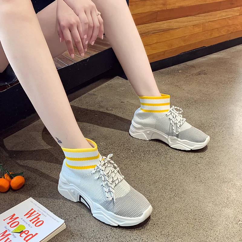 Новинка Сезон осень Цветные эластичные носки на шнуровке со средней подошвой