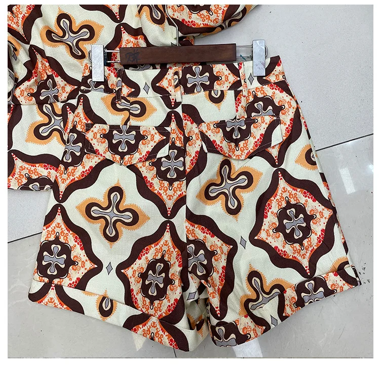 

2021 Summer New Fashion Suit Women's Linen Slimming Printed Short Sleeve Shirt Shorts Pants Wrapped Chest Three-Piece Set Suit