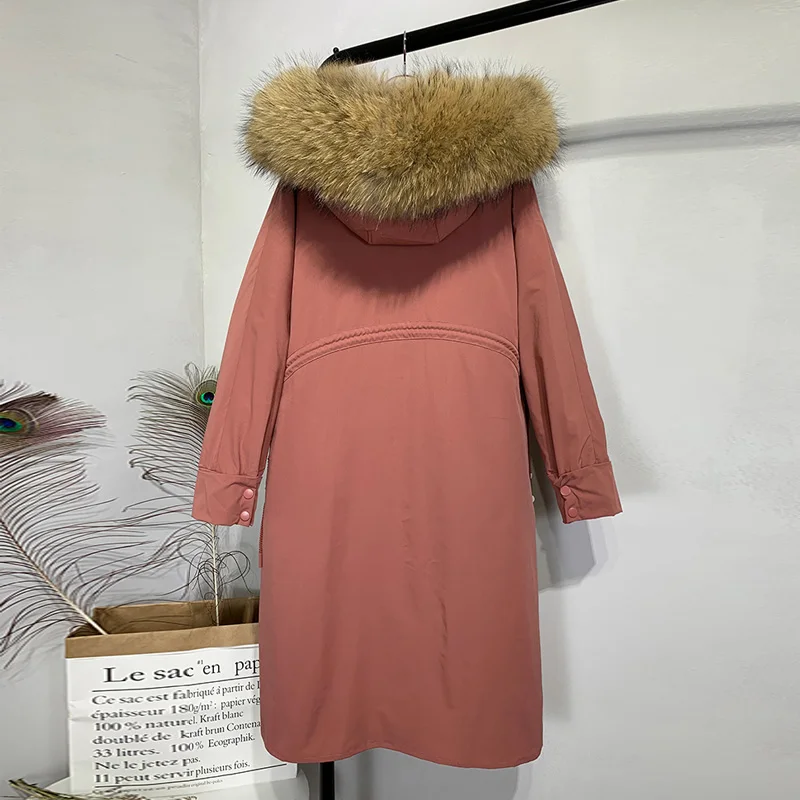 Длинная парка Janveny женский пуховик пальто с большим воротником из натурального