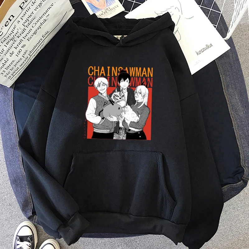

Denji Squad Chainsaw Man Hoodies Women Sweatshirt Japanese Print Graphic Pink Long Sleeve Hoodie warm Harajuku Kawaii Pullover