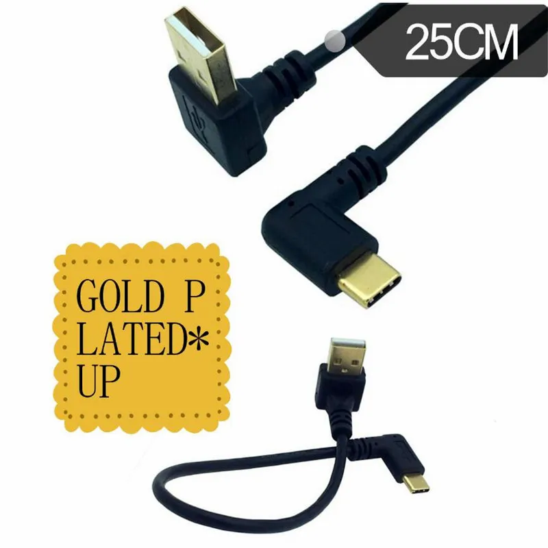 

USB2.0 Gold Plated Up & Down & Left & Right Angle Male to USB3.1 Type-C Male Left & Right Angle USB Data Sync Charge Cable 25cm