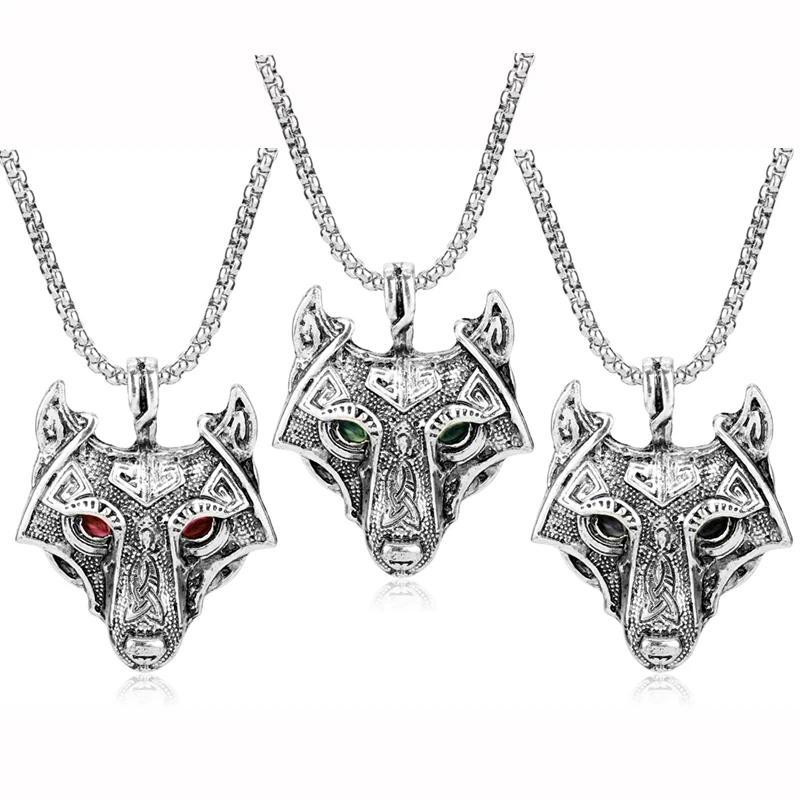 Винтажное ожерелье с подвеской в виде головы волка 4 цвета кристальных глаз