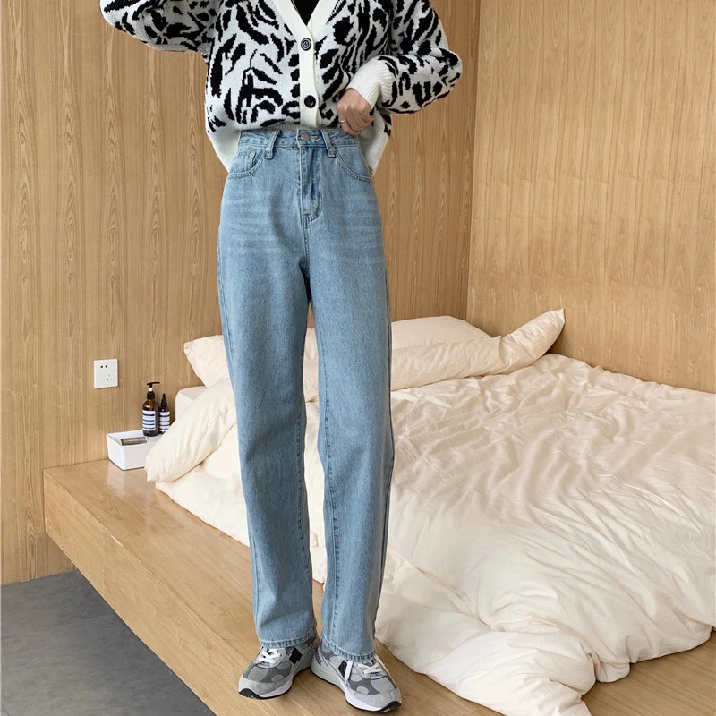 

Fashion women's jeans for autumn and winter new high-waisted love straight-leg loose and thin large-size wide-leg trousers