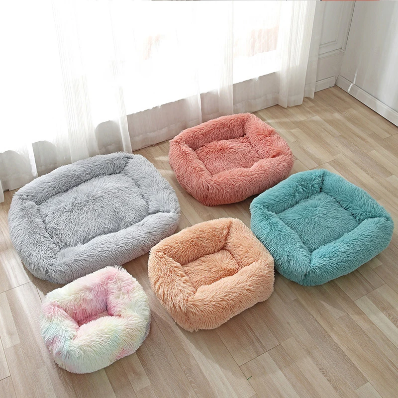 

Long Plush Dog Bed House Sofa Square Kennel Winter Warm Puppy Mat Soft Cat Nest Non-slip Basket Cushion for Dogs Pet Supplies