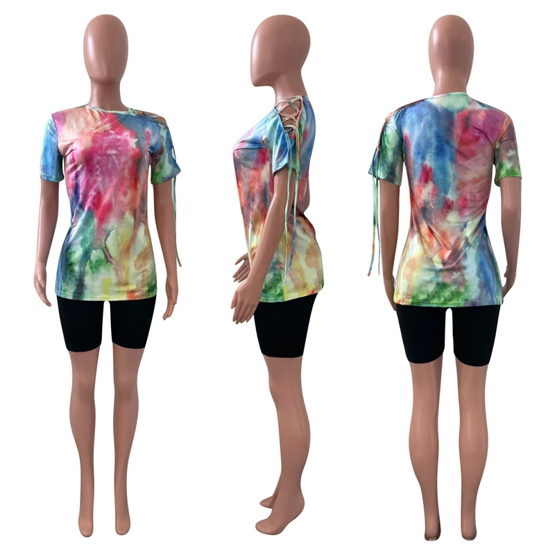 

Two Piece Set Women Clothing Sexy Tie dye Bandage T-shirt tops shorts sets Club Outfits Sports Lounge Streetwear wholesale Items