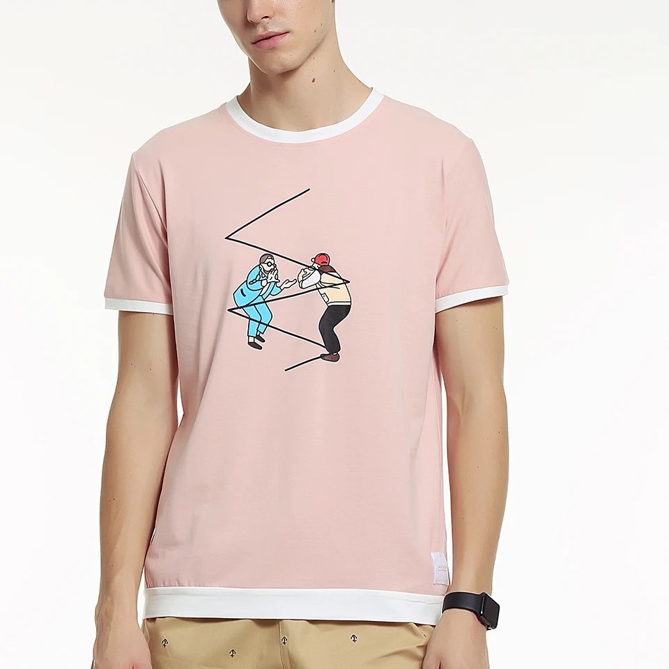 Мужская Студенческая футболка с круглым вырезом и рисунком из спандекса розовая