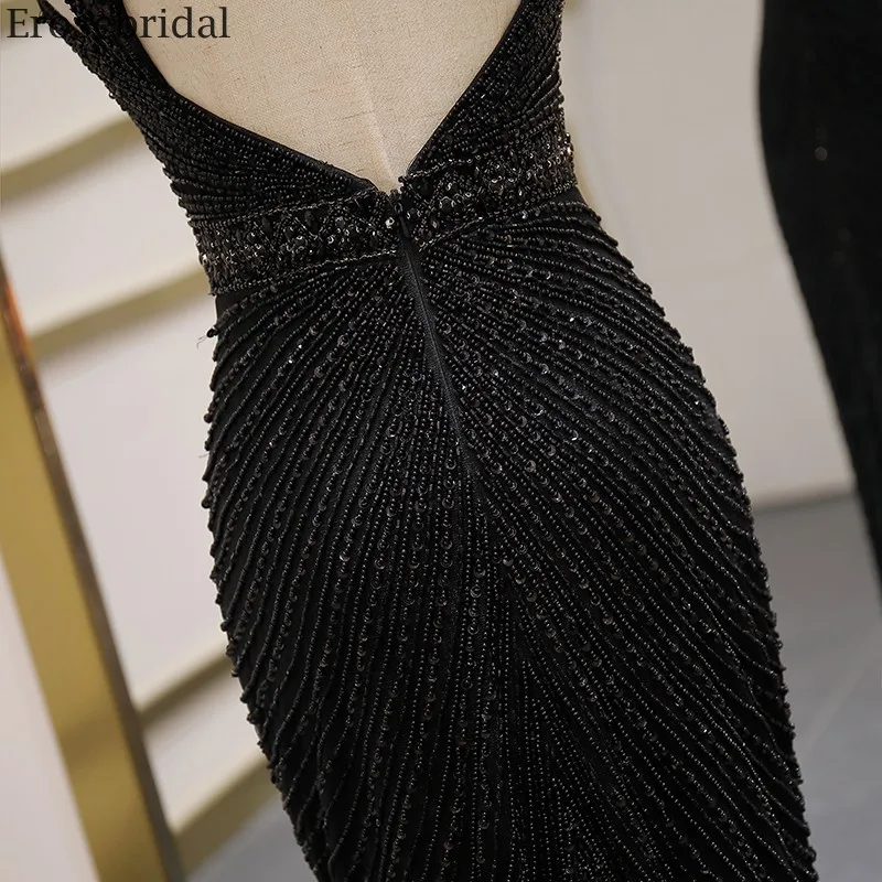 

Erosebridal Beads Black Evening Dress 2020 Sexy V Neck Long Formal Dress Women Evening Gown Sweep Train Long Prom Dress