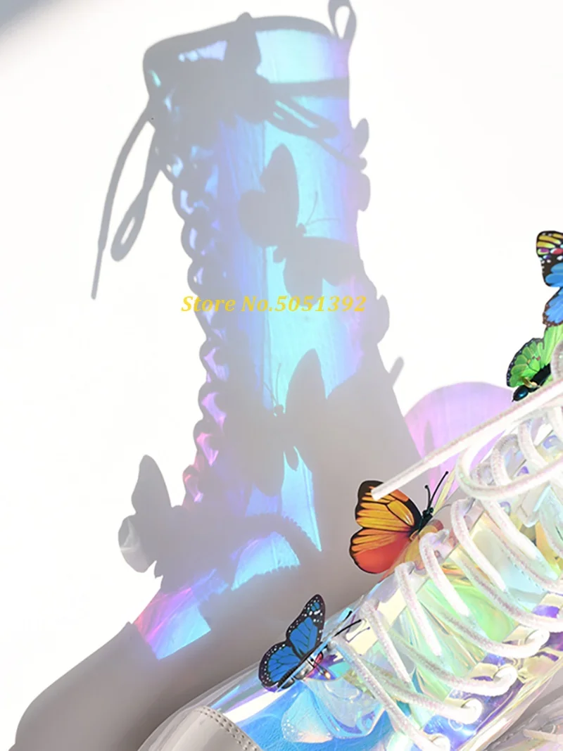 Декорированные бабочками прозрачные короткие ботинки из ПВХ на шнуровке