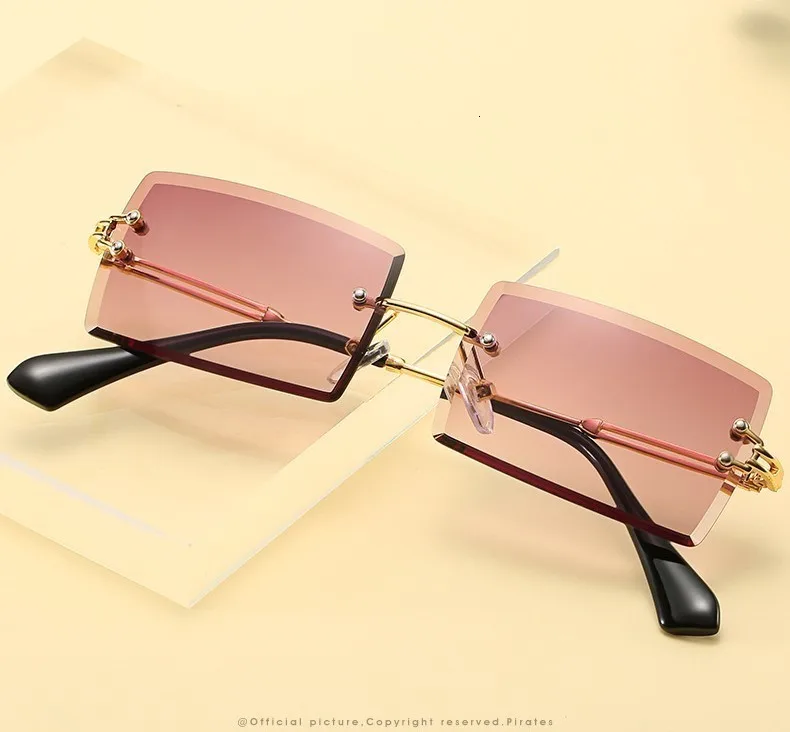 Cutting Frameless Small Square Sunglasses Men Women Luxury Brand Narrow Sun Glasses Female Gradient Eyewear Black Brown Shades