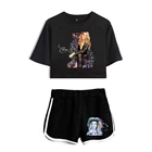 Популярные летние комплекты для девочек Celine Dion, женский костюм из двух предметов с шортами и эластичным поясом, уличная одежда, Y2K, одежда для девушек