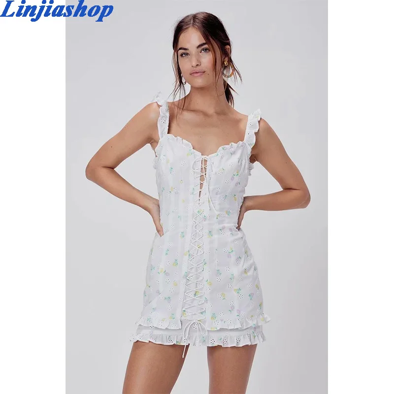 Женское хлопковое мини-платье на молнии белое платье без рукавов с вышивкой