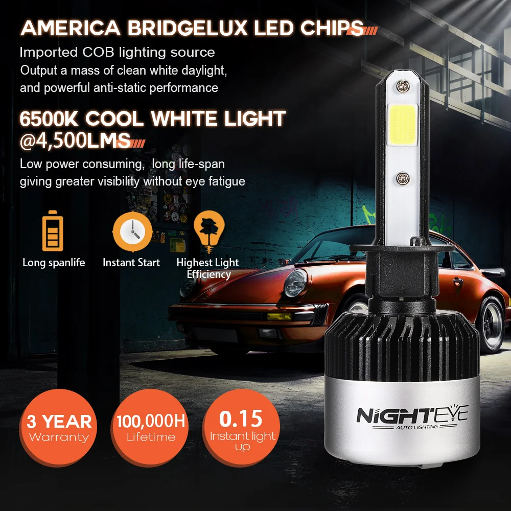 NIGHTEYE 12v 6500k светодиодный H4 H8 H11 H9 9005 HB4 HB3 9006 H7 фонарь для автомобиля авто фары