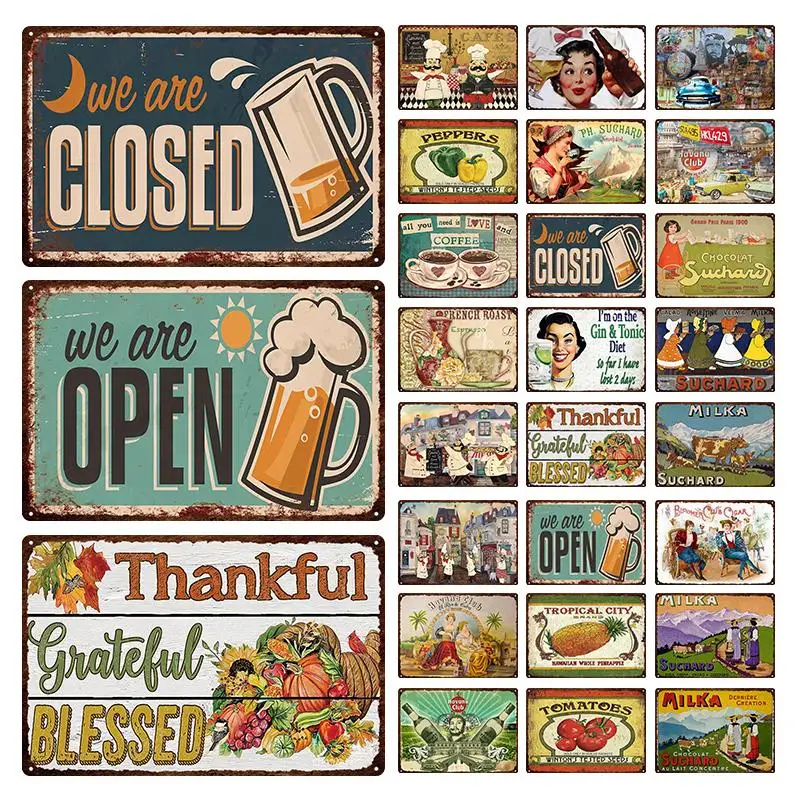Открытый и закрытый пивной налет винтажные металлические жестяные знаки