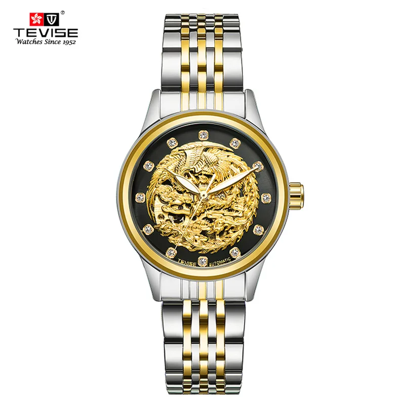 Женские часы TEVISE 9006 автоматические Phoenix женские Золотые механические наручные
