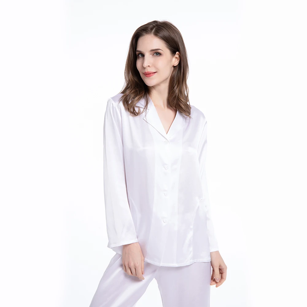 Women’s Clothing Mulberry Silk Pajama Set Long Full Length Ladies 19 Momme 100% Real Silk 2pc Pajama Set With Button Front