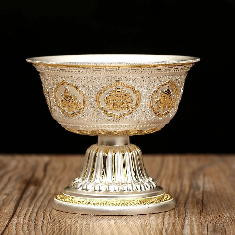 Серебряная гравировка буддистская Священная чаша для воды ручная работа из