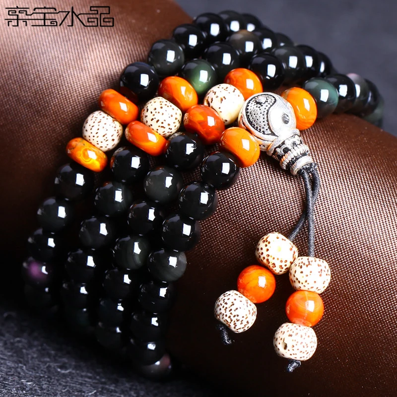 Браслет Pro treasure crystal rainbow YanHei обсидиановый женский и мужской модель для каждого