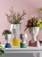 art portrait head flower pot family planter vase sculpture resin human face handmade garden storage pot flower arrangement home