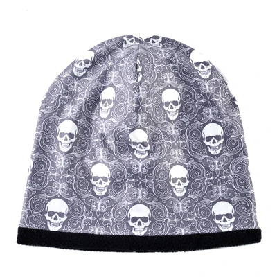 Шапка мужская мода череп шапочки с узором для мужчин зимние теплые Skullies шапочки женщин толстые Лыжные шапки унисекс хип хоп панк прохладный шапка зимняя - Цвет: DH106BK