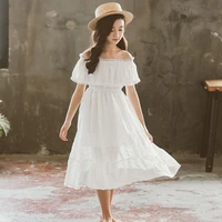 shoulderless lace princess kids dresses for girls summer 2020 long flower girl clothes dress children wedding party dress white