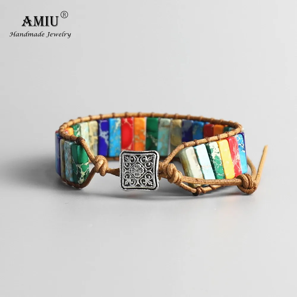 Браслет AMIU ручной работы из натурального камня с бусинами 7 чакр браслет кожи для