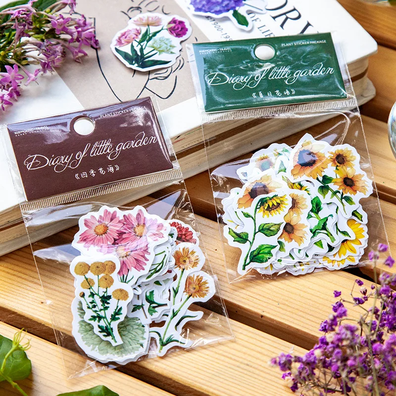 

8 Designs Ins Style Garden Diary Series Plant Small Stickers Hand Draw DIY Material Decorative Stickers