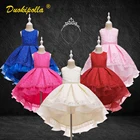 Детское кружевное бальное платье, с цветочной вышивкой, с оборками