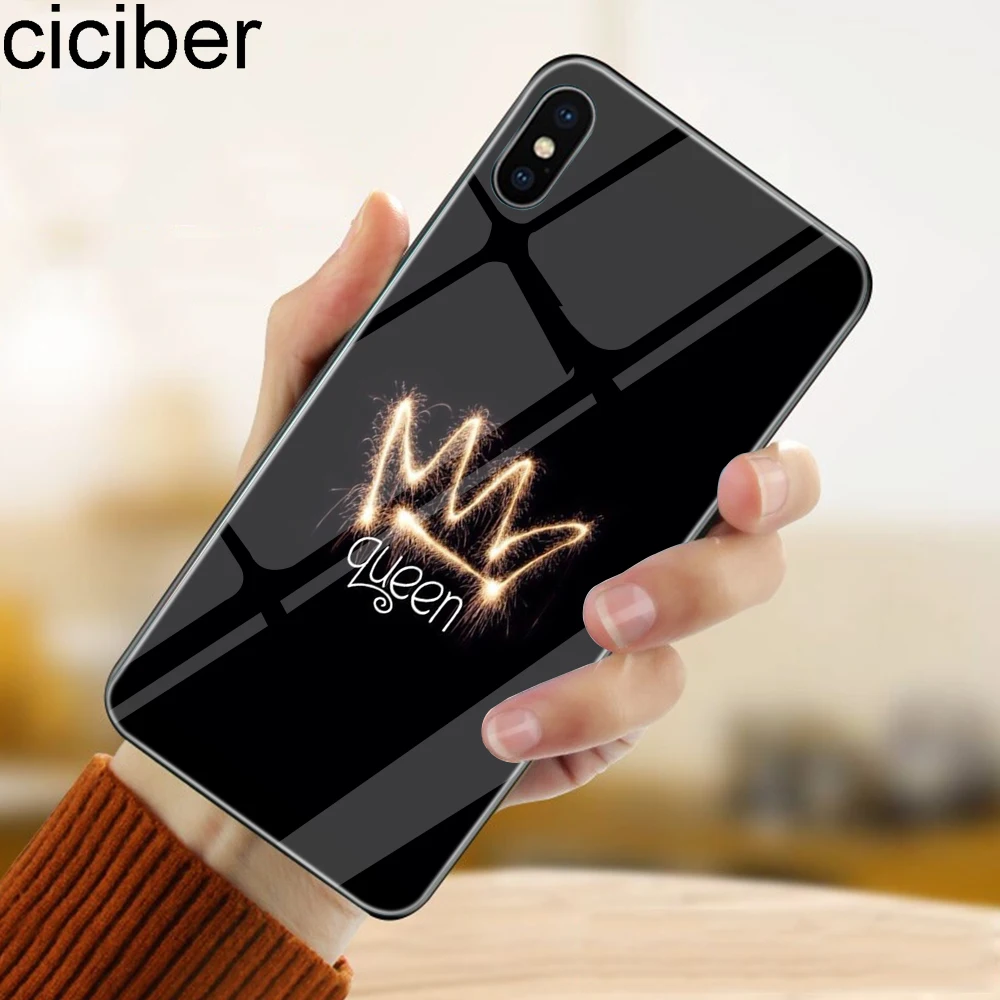 Ciciber Сердце Любовь Королева девушка закаленное стекло чехол для Apple iPhone 11 Pro Max XR X XS MAX 8 7 6 6S Plus телефонные чехлы Funda Shell