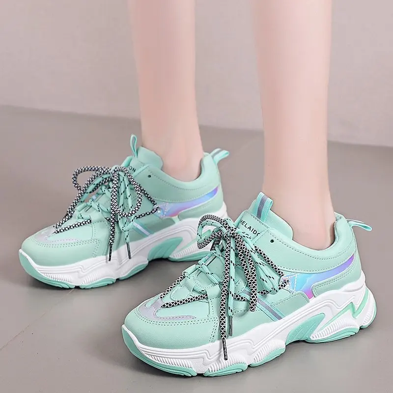 

Кроссовки женские на шнуровке, Вулканизированная подошва, Повседневная Удобная обувь на платформе, массивные, Весенняя модная обувь