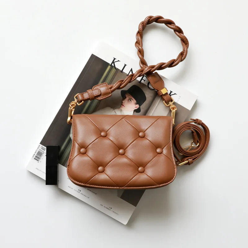 Новинка 2020 роскошная сумка - седло из натуральной кожи на кнопках с плетеными