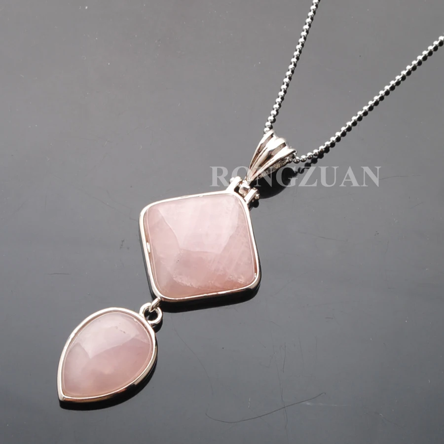 Rose Quartz Несколько кулон из натурального камня бусины лазурит авантюрин аметистов ожерелье ISES ожерелье серебряная цепь 1" женские ювелирные изделия TBN387 - Окраска металла: Rose Quartz