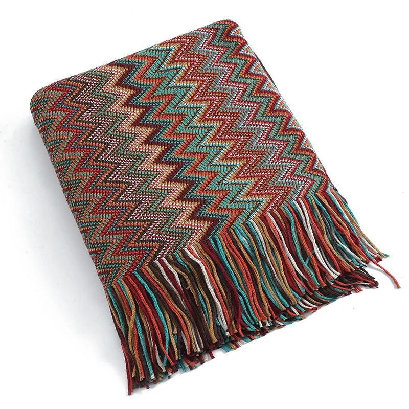 

Bohemia Acrylic Knitting Tassle Throw Blanket Decorative Sofa Bedside Striped Cover Blankets Nap Travel Soft Shawl 130*180cm