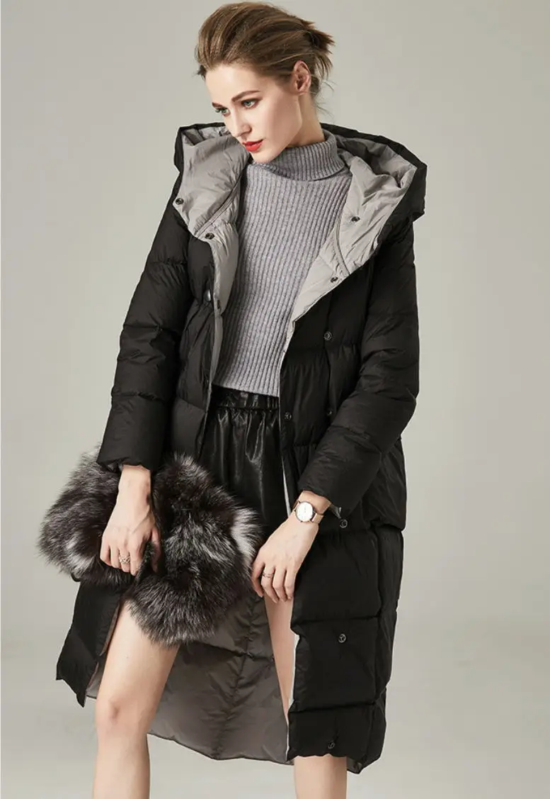 Пуховик женский длинный с капюшоном 2019 Новая мода был тонкий большой размер